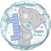 Шар-круг С Днем Рождения (Happy Birthaday) (мишка Тедди) голубой