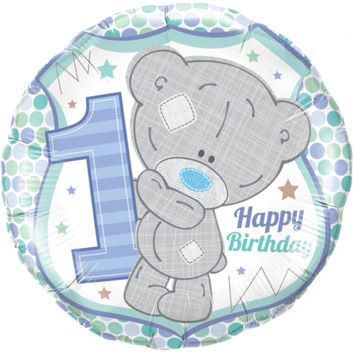 Шар-круг С Днем Рождения (Happy Birthaday) (мишка Тедди) голубой