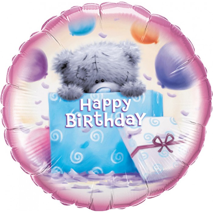 Шар-круг С Днем Рождения (Happy Birthaday) мишка Тедди с подарком