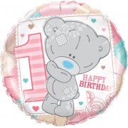 Шар-круг С Днем Рождения 1 (Happy Birthaday 1) (мишка Тедди) розовый