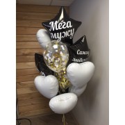 Букет из воздушных шаров со звездами и сердцами для мужа
