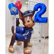 Композиция из гелиевых шариков на День Рождения с ходячей фигурой Чейза, Щенячий патруль