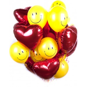 Букет из шариков с гелием Смайлики и сердца