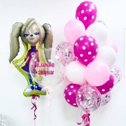 Композиция из гелевых шаров с Розой из Барбоскиных и шаром с перьями на День Рождения