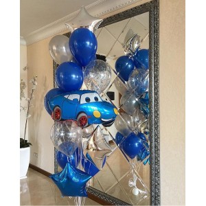Фонтан гелиевых шаров Тачки в голубой гамме
