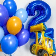 Композиция из гелевых шаров на два годика сыночку с экскаватором