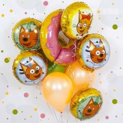 Букет из шариков с пончиком и котами из м/ф Три кота