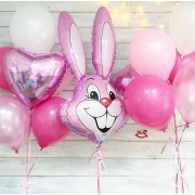 Сет гелиевых шаров с зайцем в розовой гамме