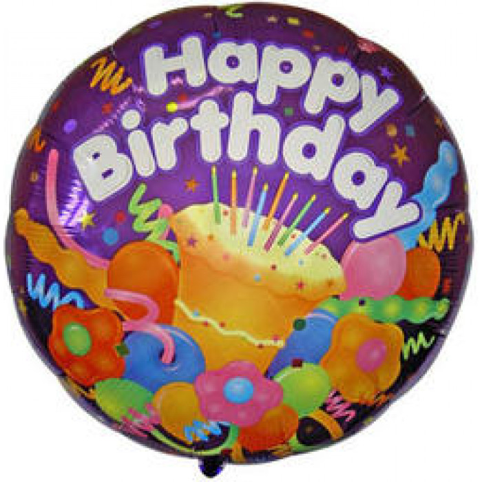Шар-круг 'Happy Birthday' с праздничным тортиком
