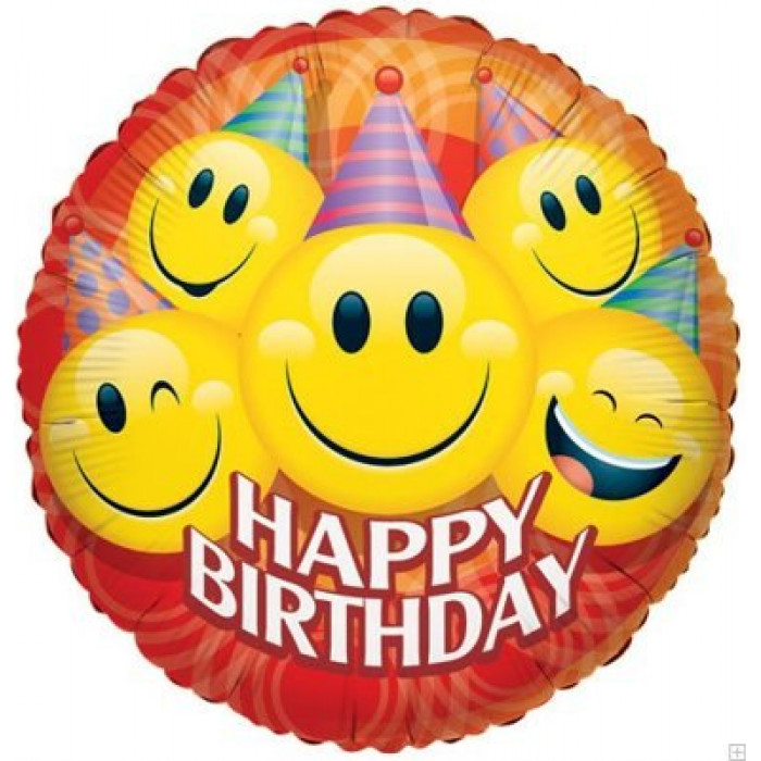 Шар-круг 'Happy Birthday' со смайлами