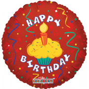 Шар-круг с Днем рождения (Happy Birthday) с кексиком со свечкой