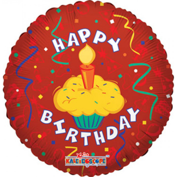 Шар-круг 'Happy Birthday' с кексиком со свечкой